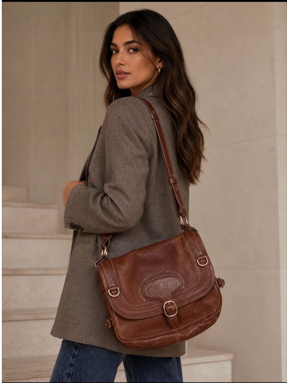 Burberry Brown Leather Shoulder Messenger Bag